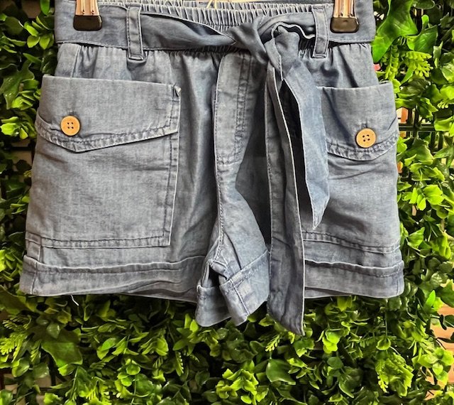 MAYORAL 3252 BLUE CHAMBRAY DENIM TURN UP SHORTS TIE DETAIL