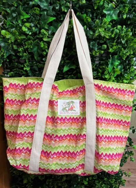 MAYORAL 10732 LIME/HOTPINK/ORANGE COTTON LINED BEACH BAG    21INCH X12 INCH