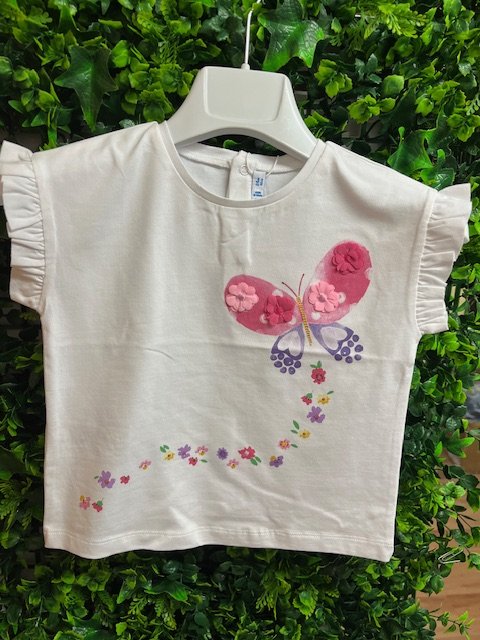 MAYORAL 1013 TODDLER GIRL WHITE TEE PRINT AND APPLIQUE DETAIL 18MTHS & 2YRS ONLY 