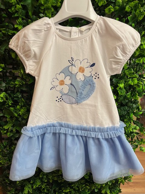 MAYORAL 1925  TODDLER GIRL DRESS TULLE  BOTTOM COTTON TOP PRINT AND APPLIQUE DETAIL 18MTHS & 2YRS ONLY 
