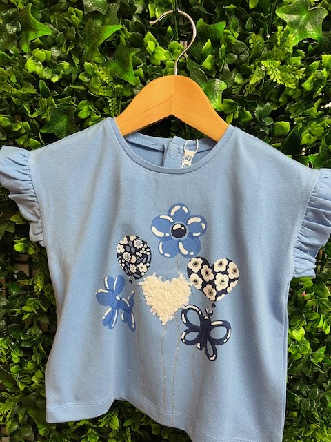 MAYORAL 1013 TODDLER GIRL PALE BLUE TEE  APPLIQUE DETAIL 18MONTHS ONLY 