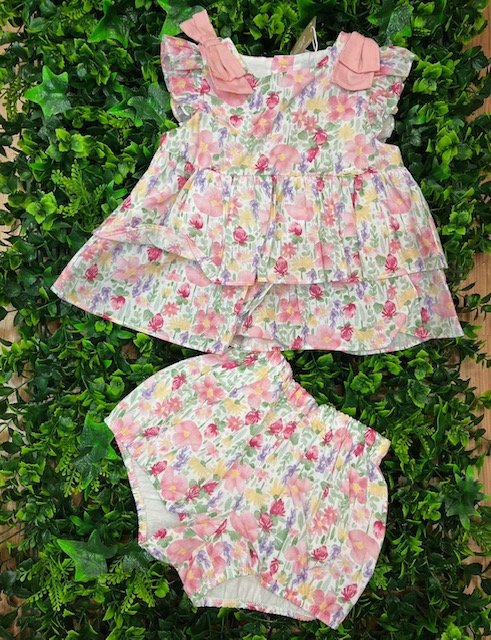 MAYORAL  1232 TODDLER GIRL PINK FLORAL COTTON 2 PCE BLOOMER SET  2YRS ONLY 