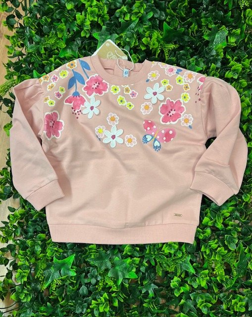 MAYORAL 1432 TODDLER GIRL PINK SWEATSHIRT PRINT AND APPLIQUE DETAIL 18MONTHS & 3YRS ONLY 