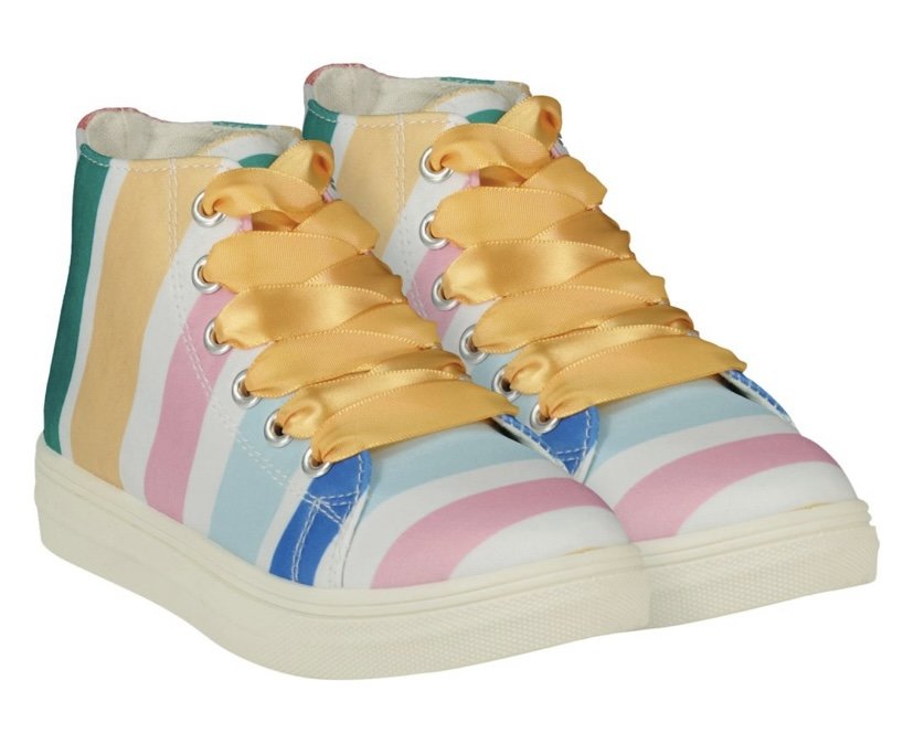 ADEE GIRLS CLOTHING BONITA HIGH TOPS ORANGE YELLOW RIBBON  MULTI STRIP CANVAS size 34 ( 2) only 