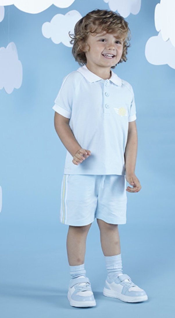 MITCH & SON BOYS CLOTHING  'TIME TO FLY' STORY  JACOB SKY BLUE POLO SET 5,& 6yrs only 