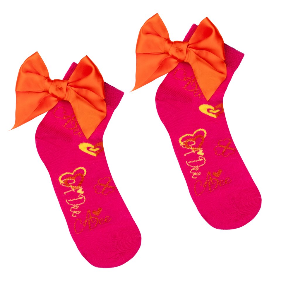 ADEE MARGERIE HOT PINK SOCK HEART PRINT RIBBON DETAIL