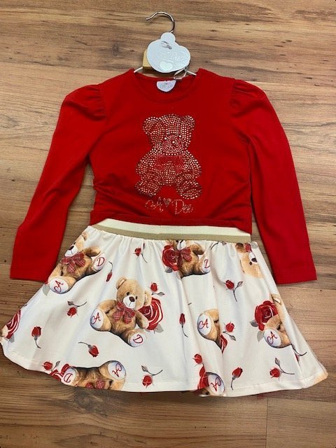 ADEE GIRLS CLOTHING 'CRAZY FOR MY TEDDY '  MINNIE RED TOP  AND TEDDY SKIRT 2 PCE 4YRS  ONLY 