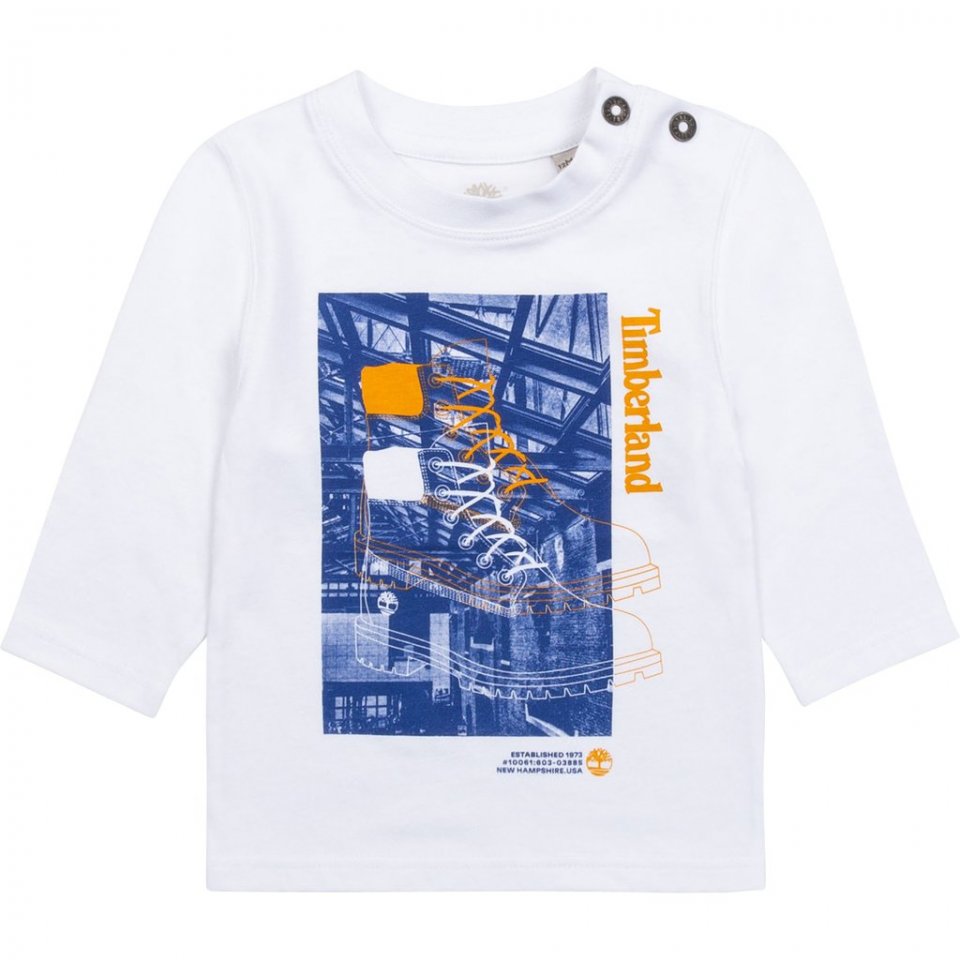 TIMBERLAND BOYS CLOTHING T05K21 WHITE L/S TEE PRINTED DETAIL 18mths & 2yrs only 