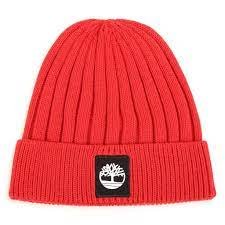 TIMBERLAND BOYS CLOTHING  T21387 RED RIBBED BEANIE HAT  12yrs - small mens size only 