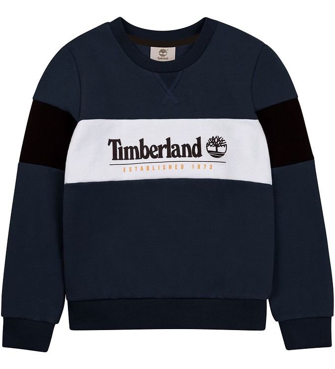 TIMBERLAND BOYS CLOTHING T25S58 NAVY BLACK WHITE TRI COL SWEAT SHIRT BRANDED BANNER DETAIL