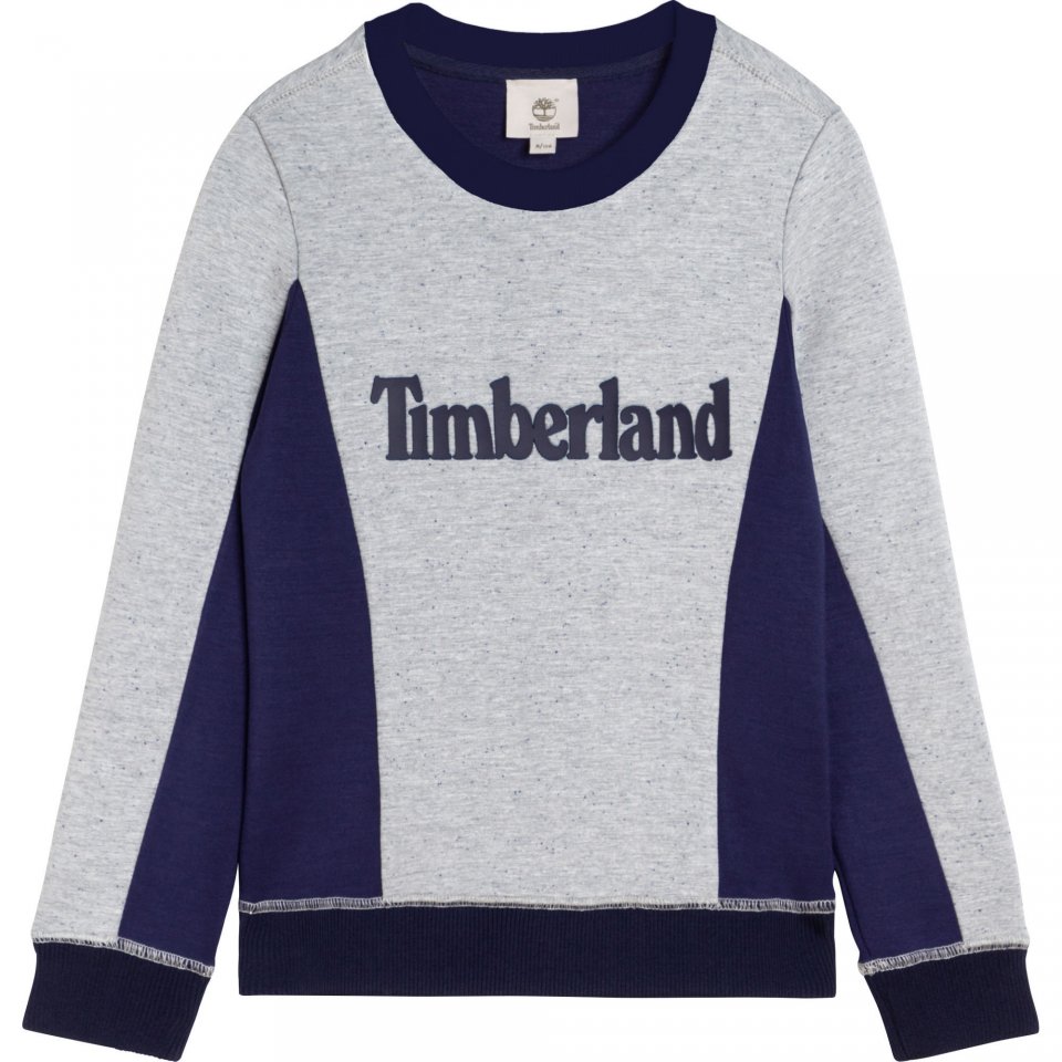 TIMBERLAND BOYS CLOTHING T25S63 GREY/NAVY STRETCHABLE BONDED MICRO FIBRE SWEATSHIRT (SEE MATCHING BOTTOMS ) 