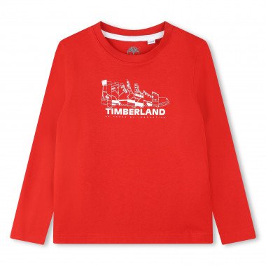 TIMBERLAND BOYS CLOTHING  T25U61 RED LONG SLEEVE TEE WHITE BOOT PRIINTED DETAIL 4yrs only 
