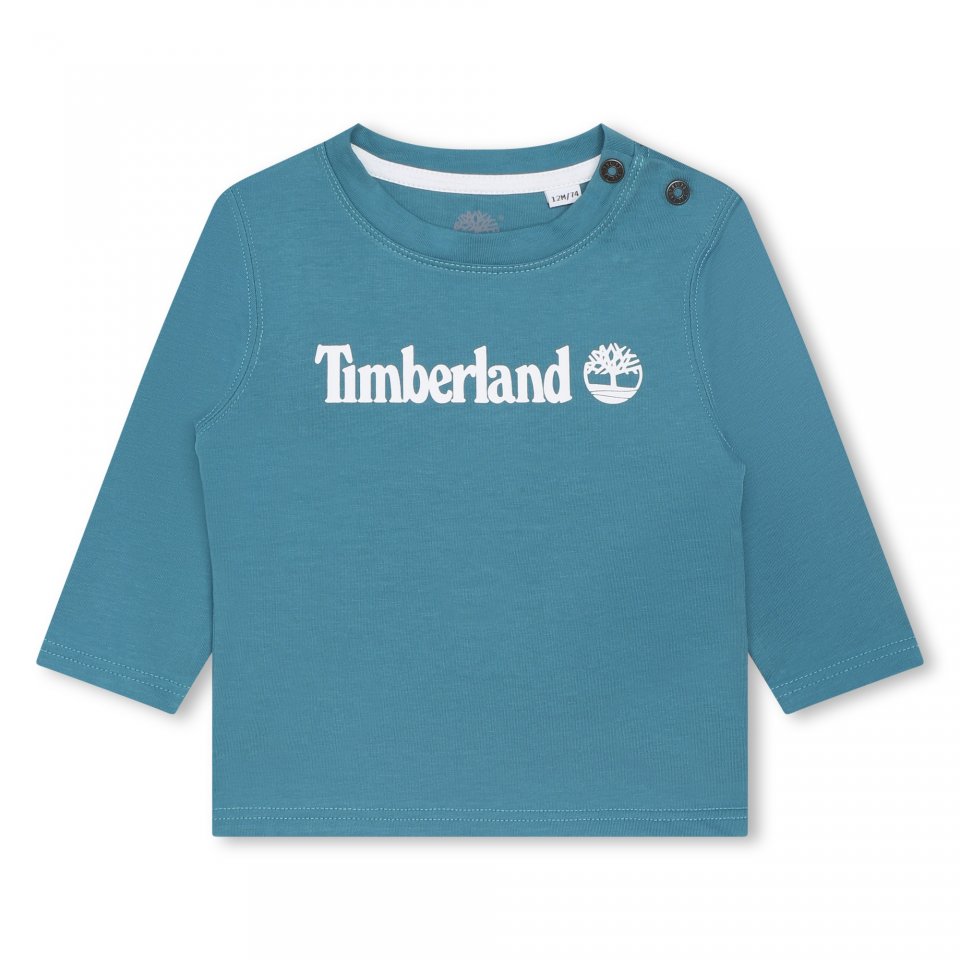 TIMBERLAND BOYS CLOTHING  T60004 TEAL LONG SLEEVE TEE WHITE PRINTED LOGO  18mths  only 