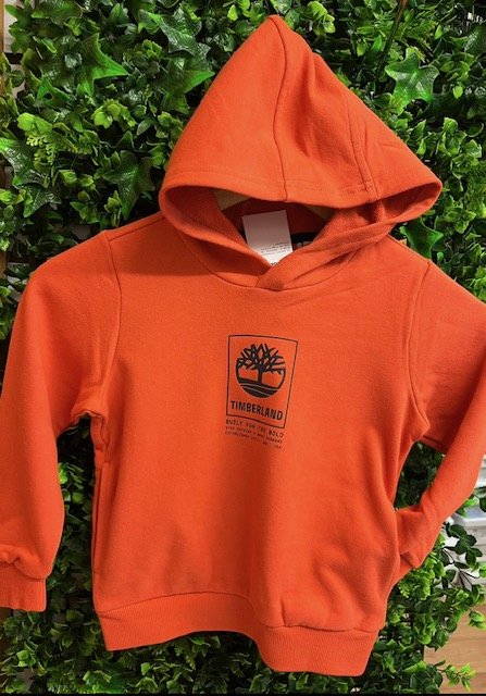 TIMBERLAND T60077 BOYS RUST RED OVER HEAD HOODIE  PRINTED LOGO