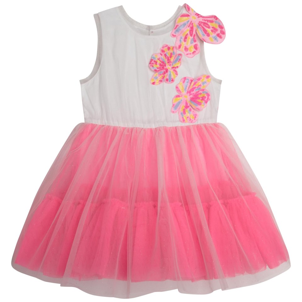 BILLIEBLUSH GIRLS CLOTHING  U12810 WHITE AND BRIGHT PINK TULLE AND SEQUIN LAYERED DRESS 10 & 12YRS ONLY 