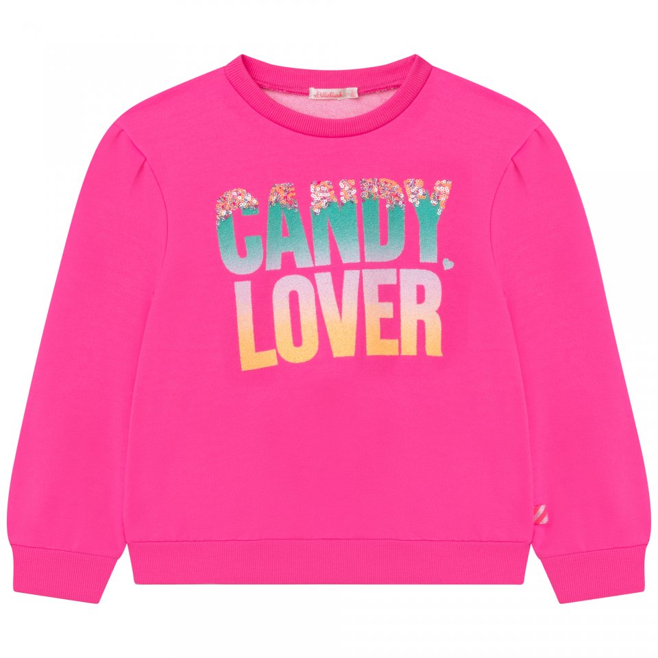 BILLIEBLUSH GIRLS CLOTHING  U15966 NEON PINK SWEATSHIRT  CANDY LOVER PRINT WITH SEQUINS 4yrs only 