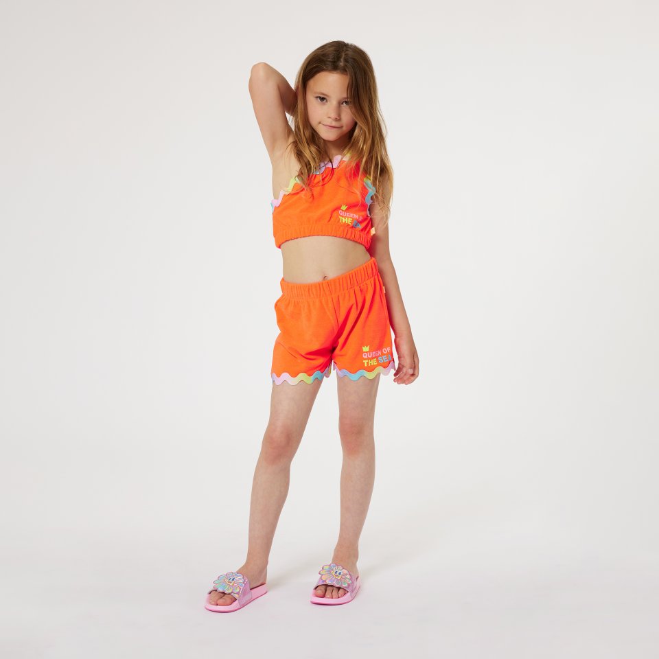 BILLIEBLUSH U20062 BRIGHT CORAL TOWELLING CROP TOP..5 & 10YRS ONLY 