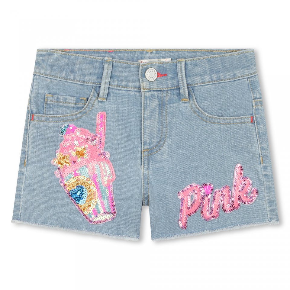 BILLIEBLUSH U20108 DENIM SHORTS ICE CREAM EMBELLISHED SEQUIN DETAIL ADJUSTABLE WAIST  5 & 6YRS ONLY 