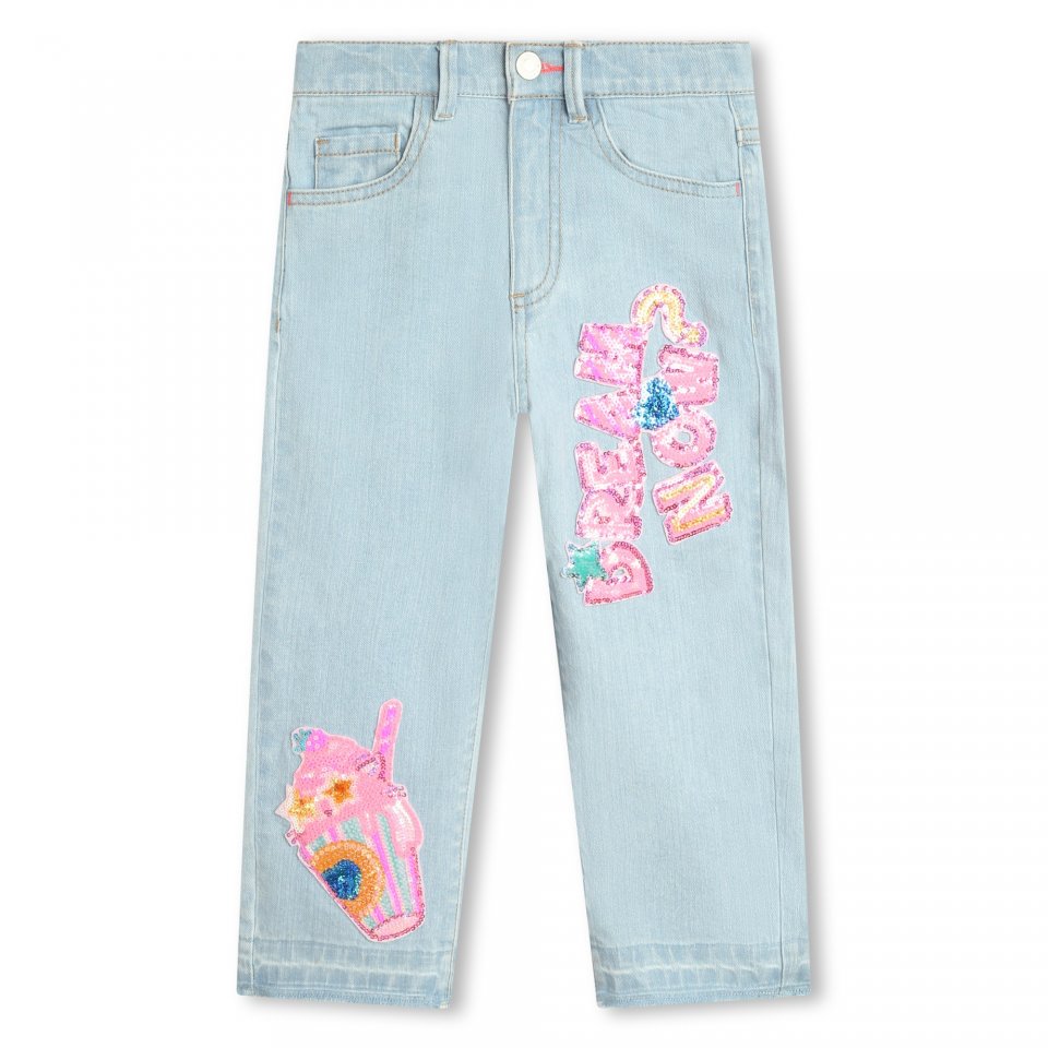 BILLIEBLUSH U20131  CROPPED BAGGY DENIMS WITH ICE CREAM EMBELLISHED SEQUIN DETAIL 